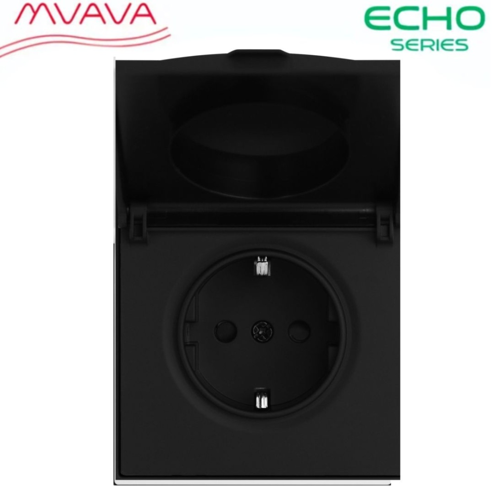 Механизм розетки echo с крышкой (без рамки) 16А, цвет черный MVAVA