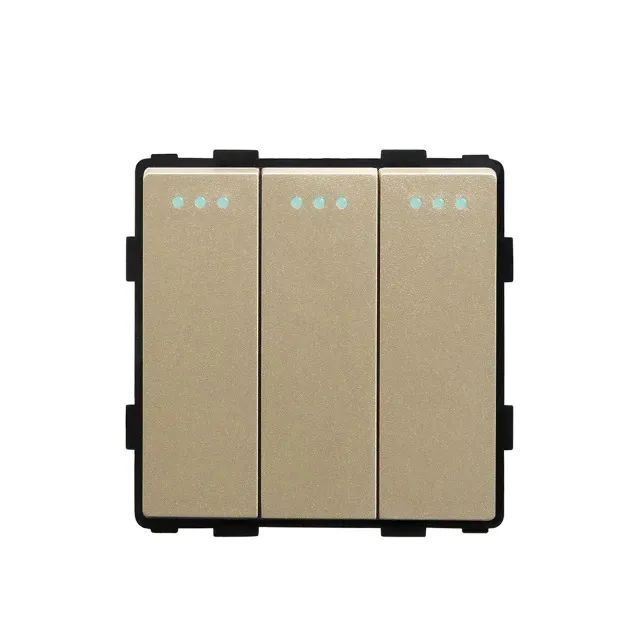 Купить Выключатель с самовозвратом (Reset), 3 клавиши, (без рамки) цвет золото в интернет-магазине Mvava.ru