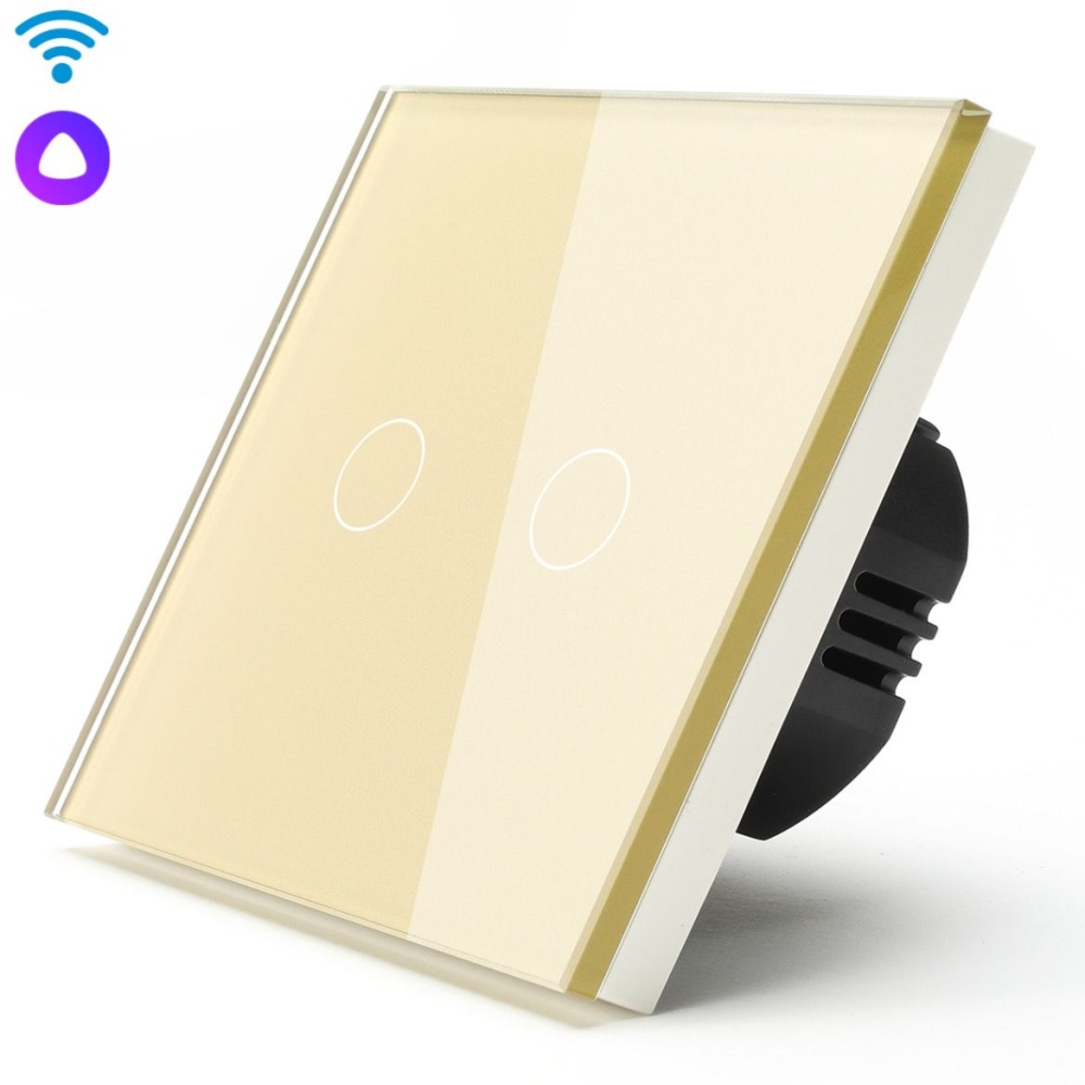 Купить Выключатель Wi-Fi Click, 2 клавиши 1 пост, стекло 86х86мм цвет золотой в интернет-магазине Mvava.ru
