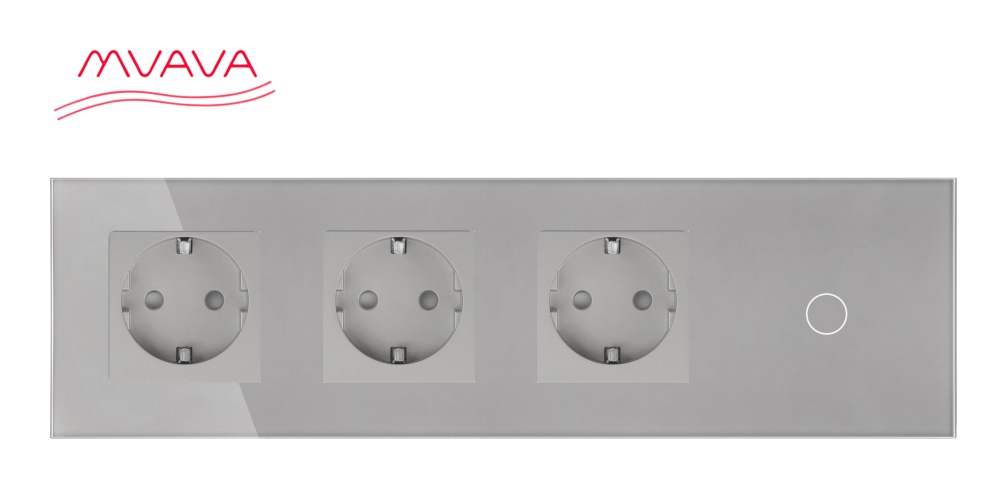 Купить Сенсорный выключатель с розеткой 3 р.1 клавиша, 4 поста (3EU+1G) стекло299х86мм цвет серый в интернет-магазине Mvava.ru