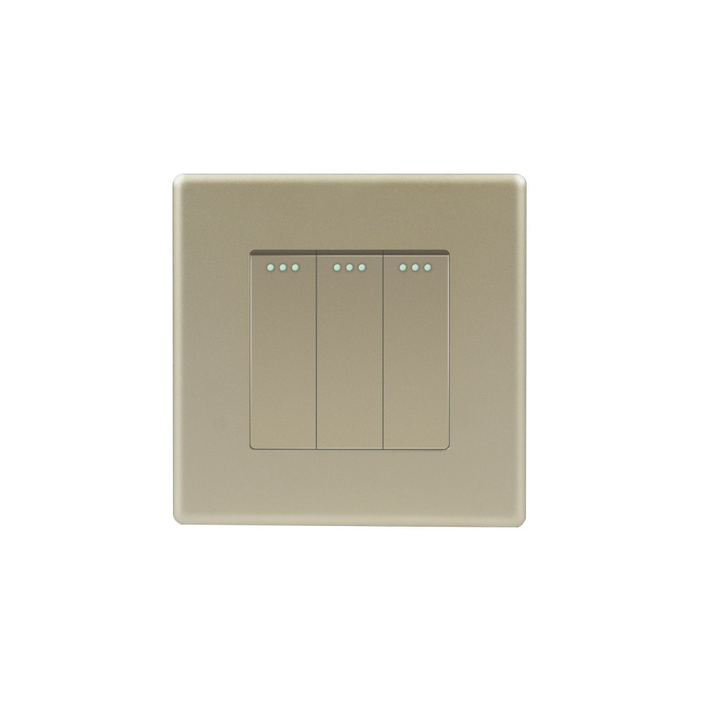 Купить Выключатель проходной, 3 клавиши, 1 пост, рамка пластик 86х86мм цвет золотой в интернет-магазине Mvava.ru