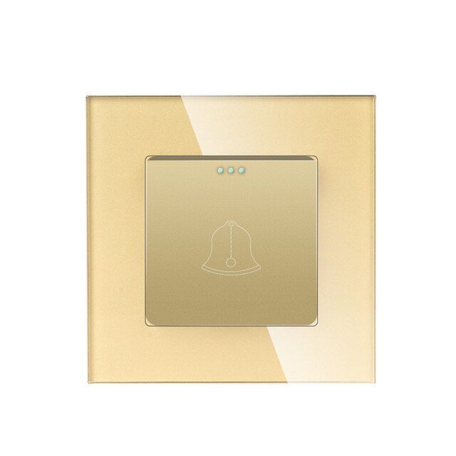 Купить Выключатель звонок 1 пост, рамка стекло 86х86мм цвет золотой в интернет-магазине Mvava.ru