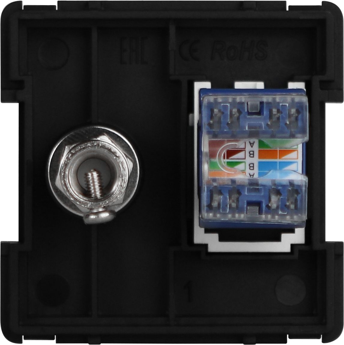 Купить Механизм розетки интернет, Cat6+TV, цвет черный в интернет-магазине Mvava.ru