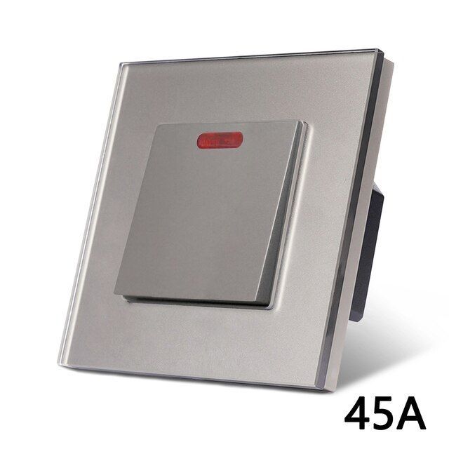 Купить Мастер выключатель 45А, 1 клавиша 1 пост, рамка стекло 86х86мм цвет серый в интернет-магазине Mvava.ru