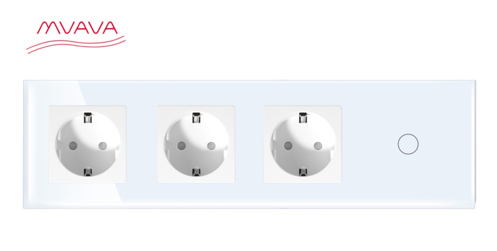 Купить Сенсорный выключатель с розеткой 3 р.1 клавиша, 4 поста (3EU+1G) стекло299х86мм цвет белый в интернет-магазине Mvava.ru