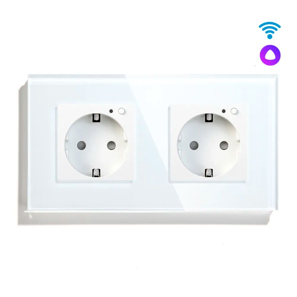 Купить Розетка Wi-fi 2 поста, 16А рамка стекло 86х86мм цвет белый в интернет-магазине Mvava.ru