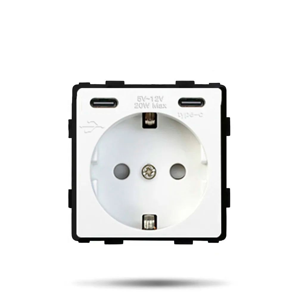 Купить Механизм розетки (без рамки) с Type-c/Type-C , быстрая зарядка 20Вт, цвет белый в интернет-магазине Mvava.ru