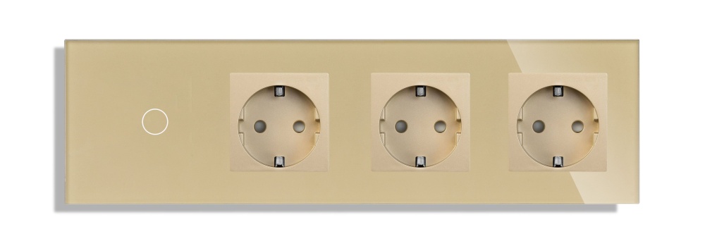 Купить Сенсорный выключатель WiFi 1 клавиша 3 розетки 3 поста (1G+3EU) стекло 2.5D 299х86мм цвет золотой в интернет-магазине Mvava.ru