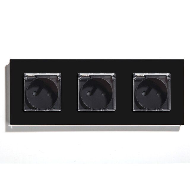 Купить Розетка c крышкой, IP44 3 поста 16А, рамка 228х86мм пластик,, цвет черный в интернет-магазине Mvava.ru