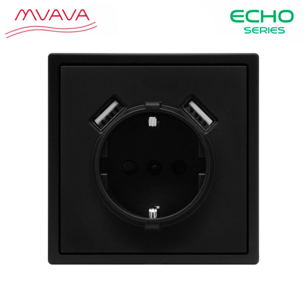 Розетка echo с Usb АА 10W, 1 пост 16А, рамка пластик 81х81, цвет черный MVAVA