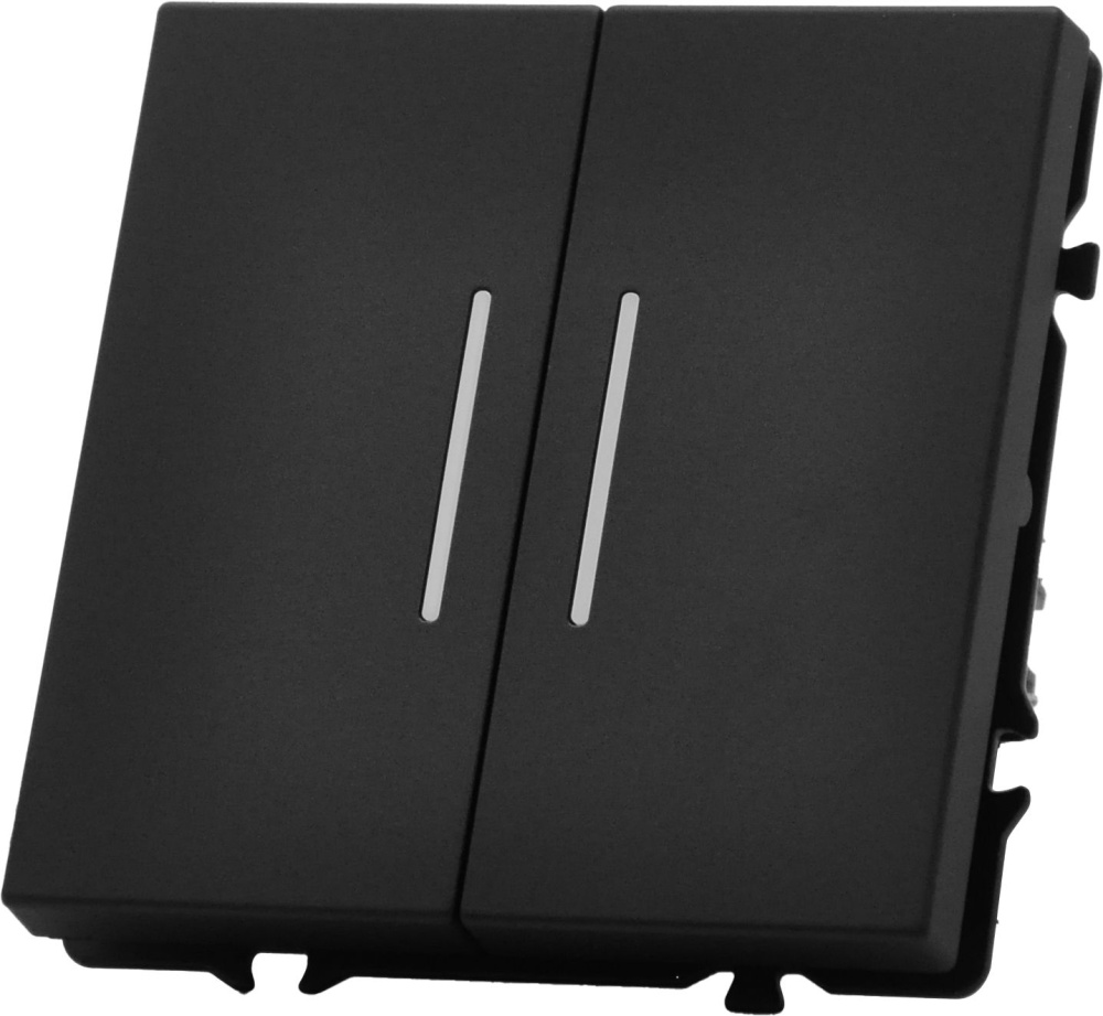 Выключатель echo LED с самовозвратом (Reset, Кнопка), 2 клавиши, (без рамки) цвет черный MVAVA