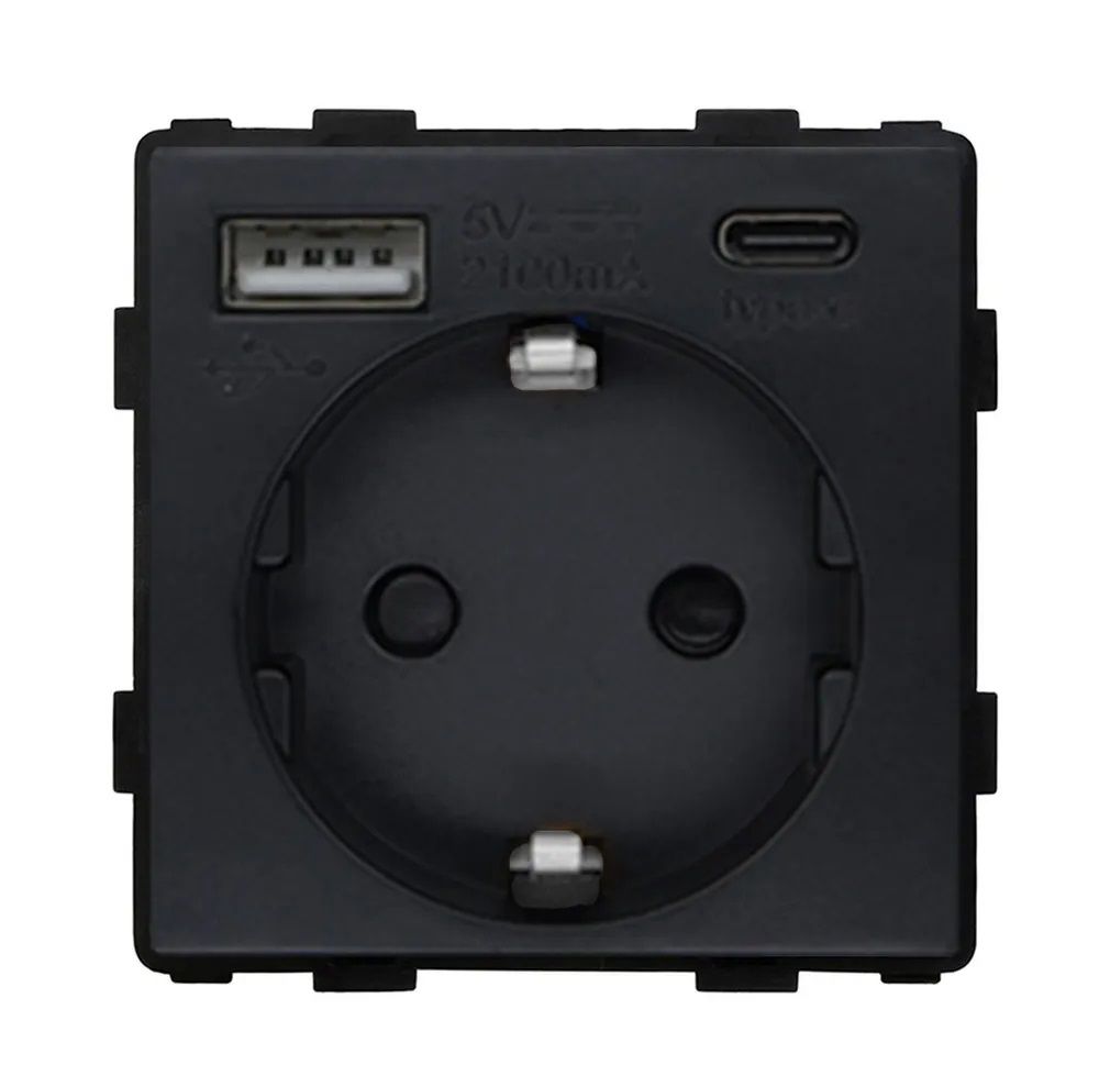 Купить Механизм розетки (без рамки) с Usb/Type-C АC, цвет черный в интернет-магазине Mvava.ru