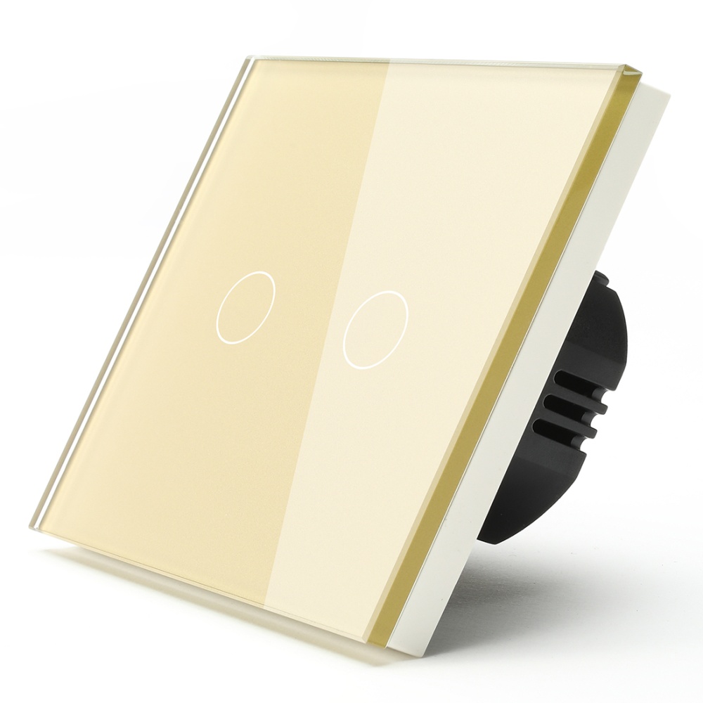 Купить Сенсорный выключатель Zigbee проходной, 2 клавиши 1 пост, (2G) стекло 86х86мм цвет золотой в интернет-магазине Mvava.ru