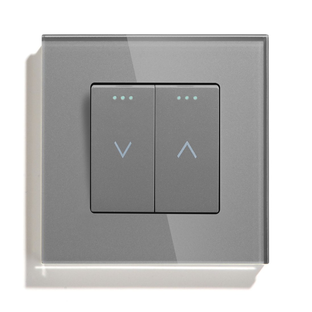 Купить Выключатель механический для жалюзи, 2 клавиши 1 пост, рамка стекло 86х86мм цвет серый в интернет-магазине Mvava.ru