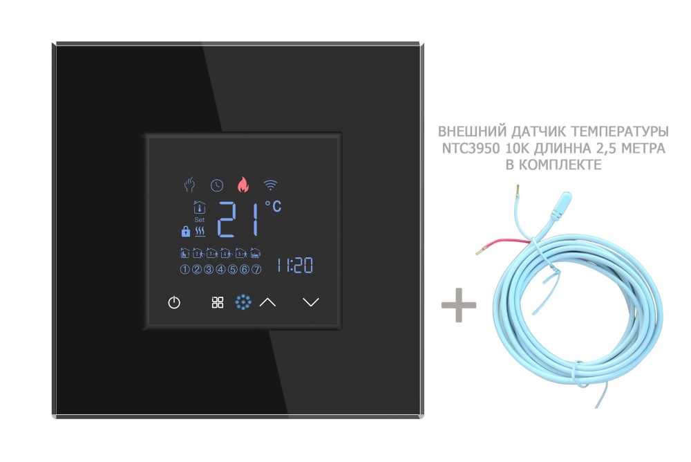 Купить Терморегулятор/Термостат для эл. теплого пола, ZigBee, сенсорный, цвет черный в интернет-магазине Mvava.ru