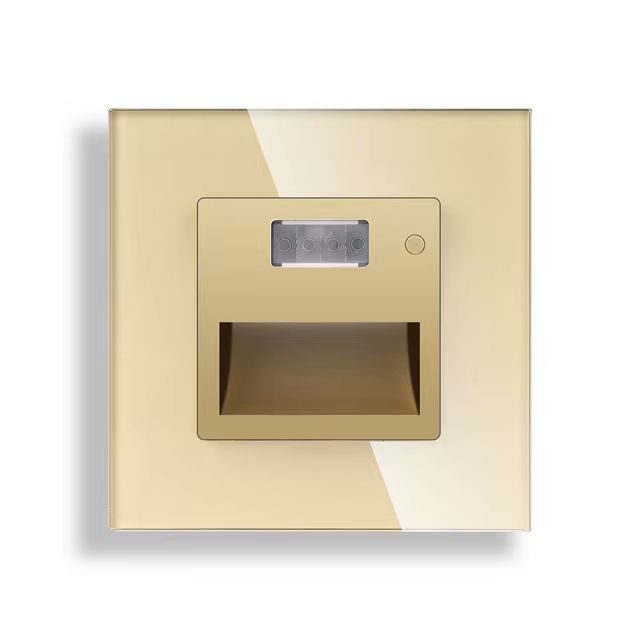 Купить Cветильник 1800К-7500К для лестниц , с датчиком движения, рамка 86х86мм стекло, цвет золотой в интернет-магазине Mvava.ru