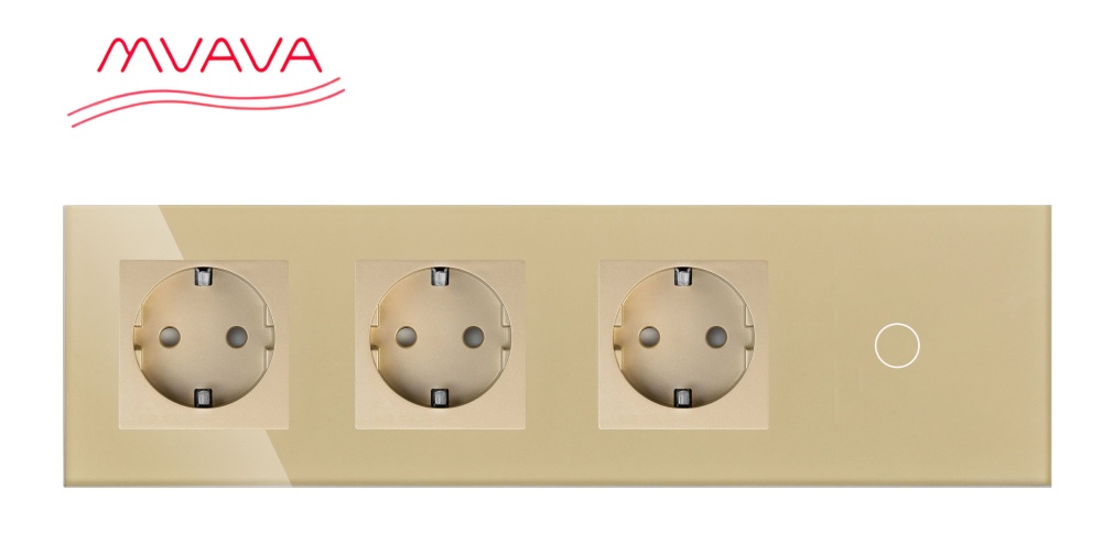 Купить Сенсорный выключатель с розеткой 3 р.1 клавиша, 4 поста (3EU+1G) стекло299х86мм цвет золотой в интернет-магазине Mvava.ru