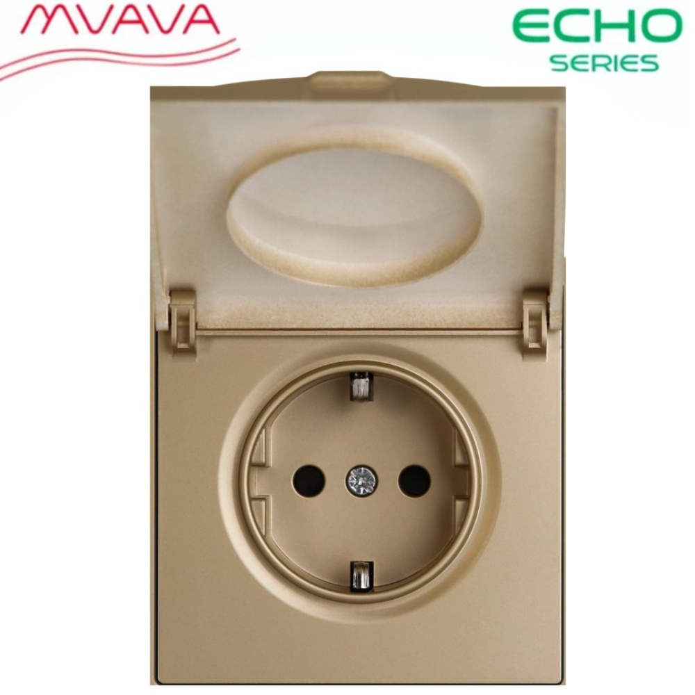 Механизм розетки echo с крышкой (без рамки) 16А, цвет золото MVAVA