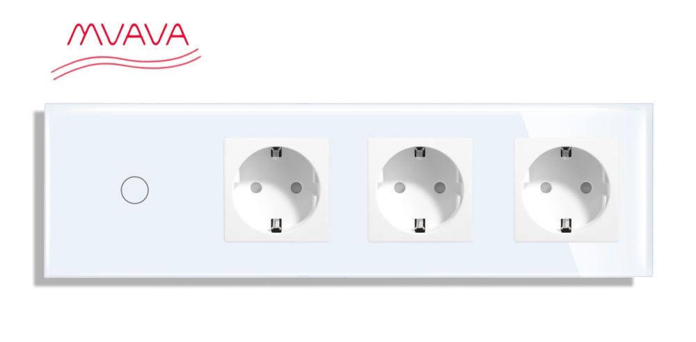 Купить Сенсорный выключатель с розеткой 1кл. 3 розетки, 4 поста (1G+3EU) стекло299х86мм цвет белый в интернет-магазине Mvava.ru