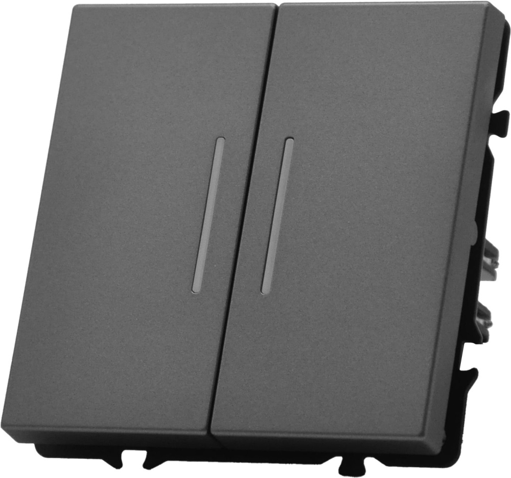 Выключатель echo LED с самовозвратом (Reset, Кнопка), 2 клавиши, (без рамки) цвет серый MVAVA