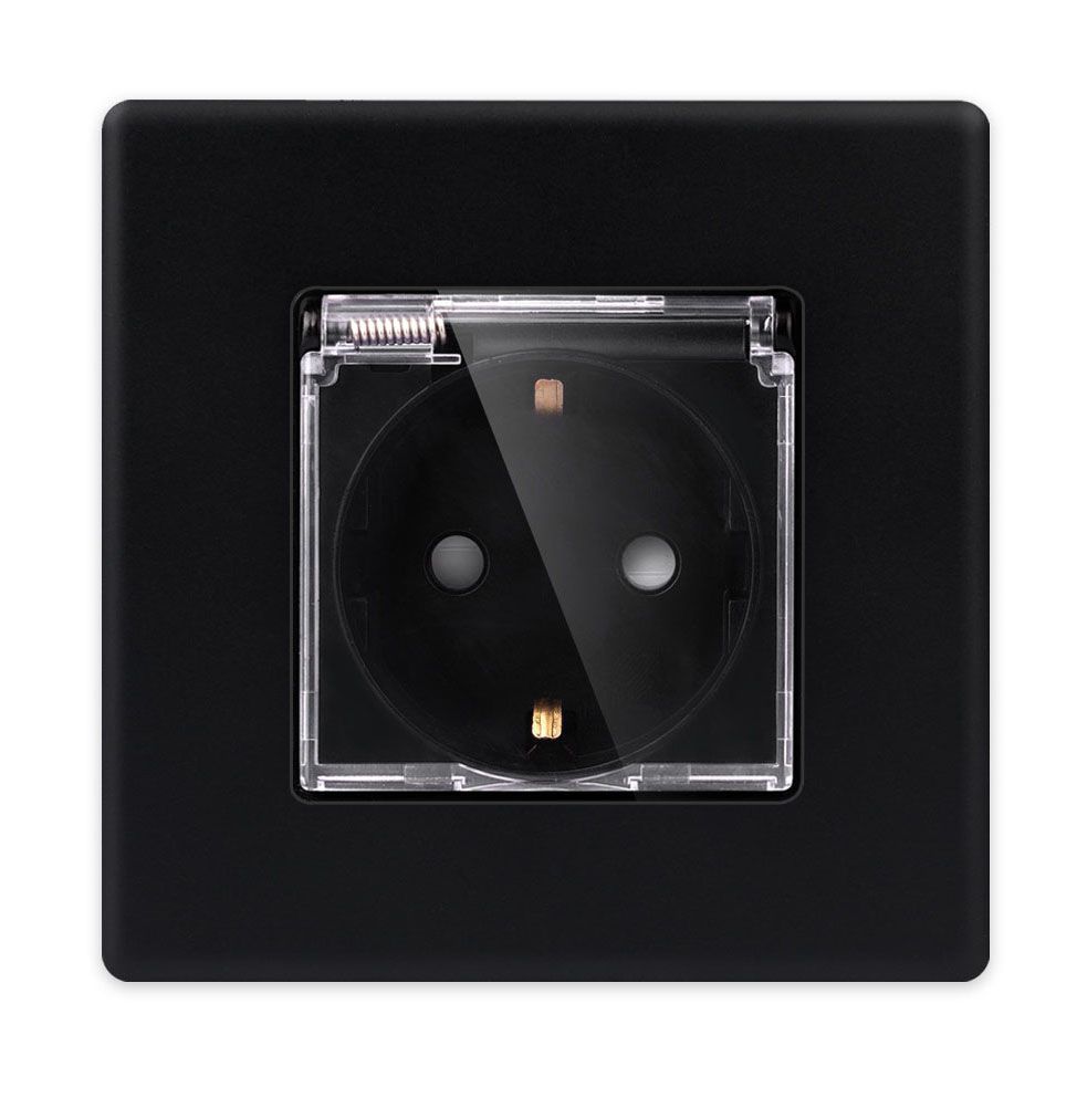Купить Розетка c крышкой, IP44 1 пост 16А рамка 86х86мм пластик, цвет черный в интернет-магазине Mvava.ru