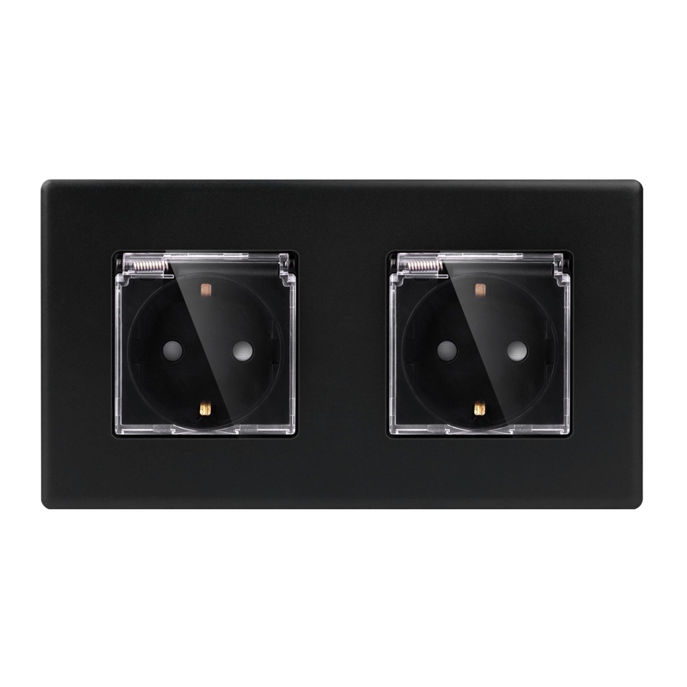 Купить Розетка c крышкой, IP44 2 поста 16А, рамка 157х86мм пластик, цвет черный в интернет-магазине Mvava.ru