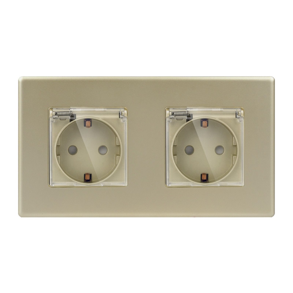 Купить Розетка c крышкой, IP44 2 поста 16А, рамка 157х86мм пластик, цвет золотой в интернет-магазине Mvava.ru