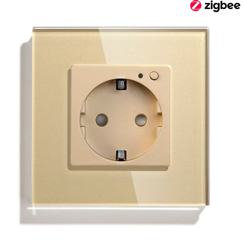 Купить Розетка ZigBee 1 пост, 16А рамка стекло 86х86мм цвет золотой в интернет-магазине Mvava.ru