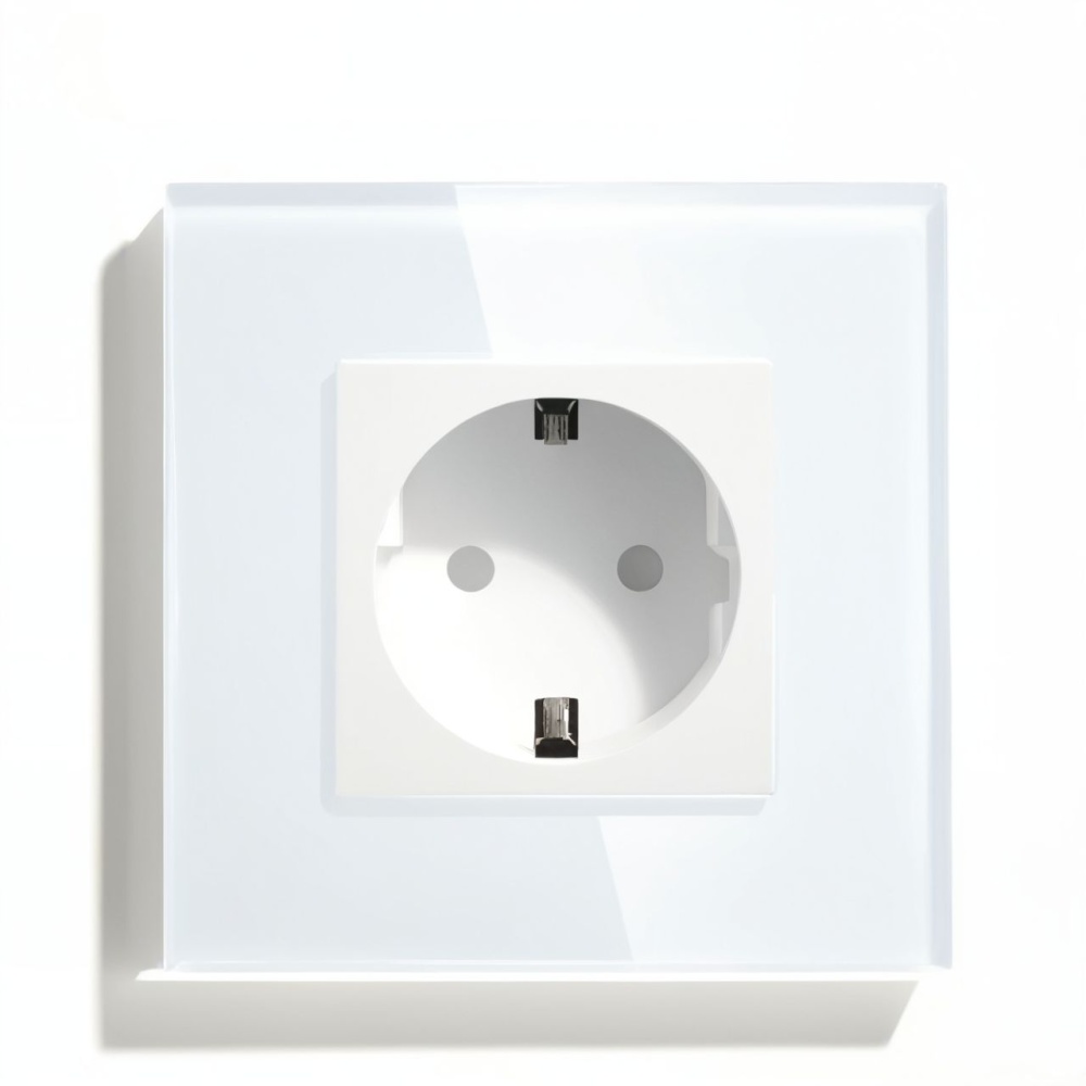 Купить Розетка электрическая 1 пост MVAVA, рамка стекло 86х86мм, цвет белый в интернет-магазине Mvava.ru