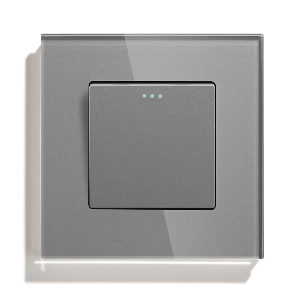 Купить Выключатель перекрестный 1 клавиша, 1 пост, рамка 86х86мм стекло, цвет серый в интернет-магазине Mvava.ru