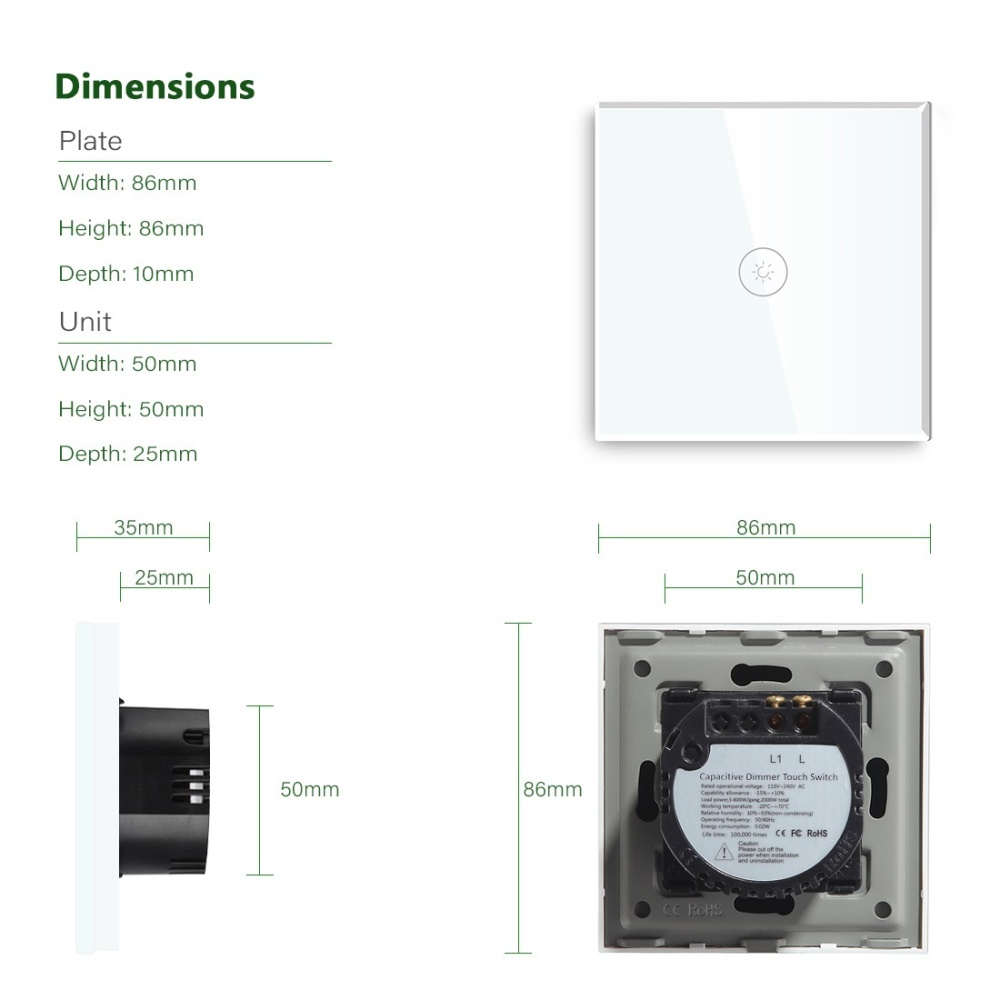 Купить Сенсорный выключатель wi-fi диммер 1 клавиша 1 пост, (1G) стекло 86х86мм цвет черный в интернет-магазине Mvava.ru