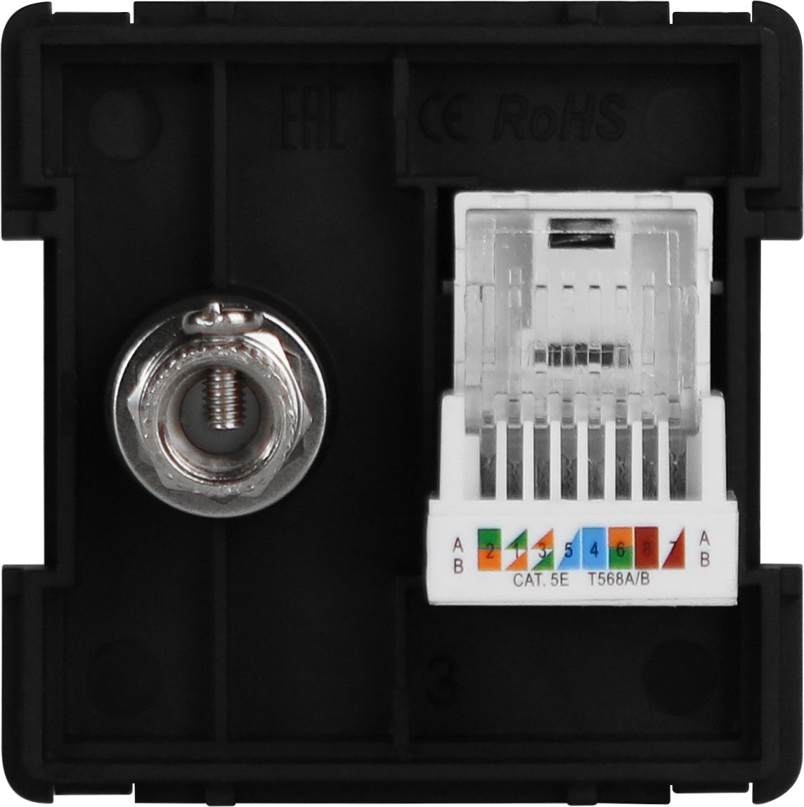 Купить Механизм розетки интернет, CAT5e+TV, цвет черный в интернет-магазине Mvava.ru