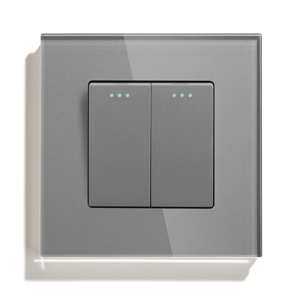 Купить Выключатель проходной, 2 клавиши, рамка 86х86мм стекло, цвет серый в интернет-магазине Mvava.ru