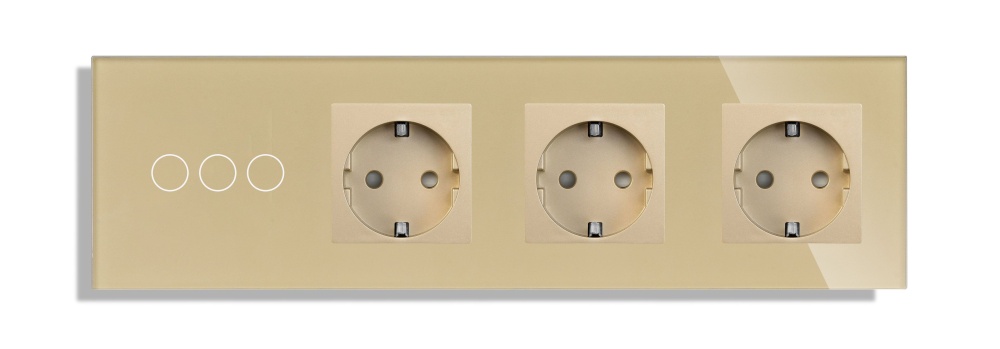 Купить Сенсорный выключатель с розеткой 3кл. 3 розетки, 4 поста (3G+3EU) стекло299х86мм цвет золотой в интернет-магазине Mvava.ru