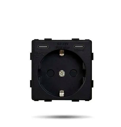 Купить Механизм розетки (без рамки) с Type-c/Type-C , быстрая зарядка 20Вт, цвет черный в интернет-магазине Mvava.ru