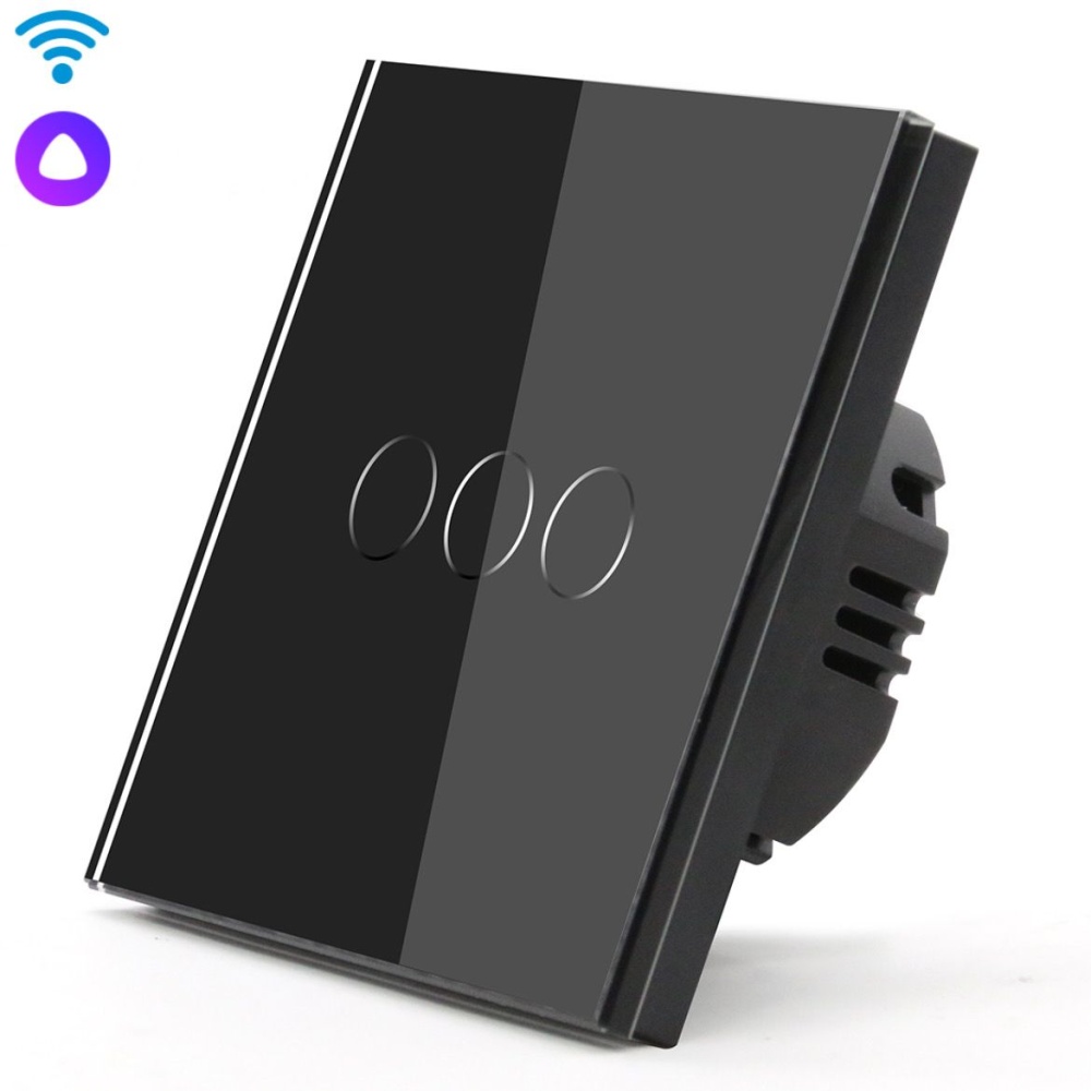 Купить Cенсорный Wi-Fi выключатель 600 Вт , с Алисой, 3 клавиши 1 пост, (3G) цвет черный в интернет-магазине Mvava.ru