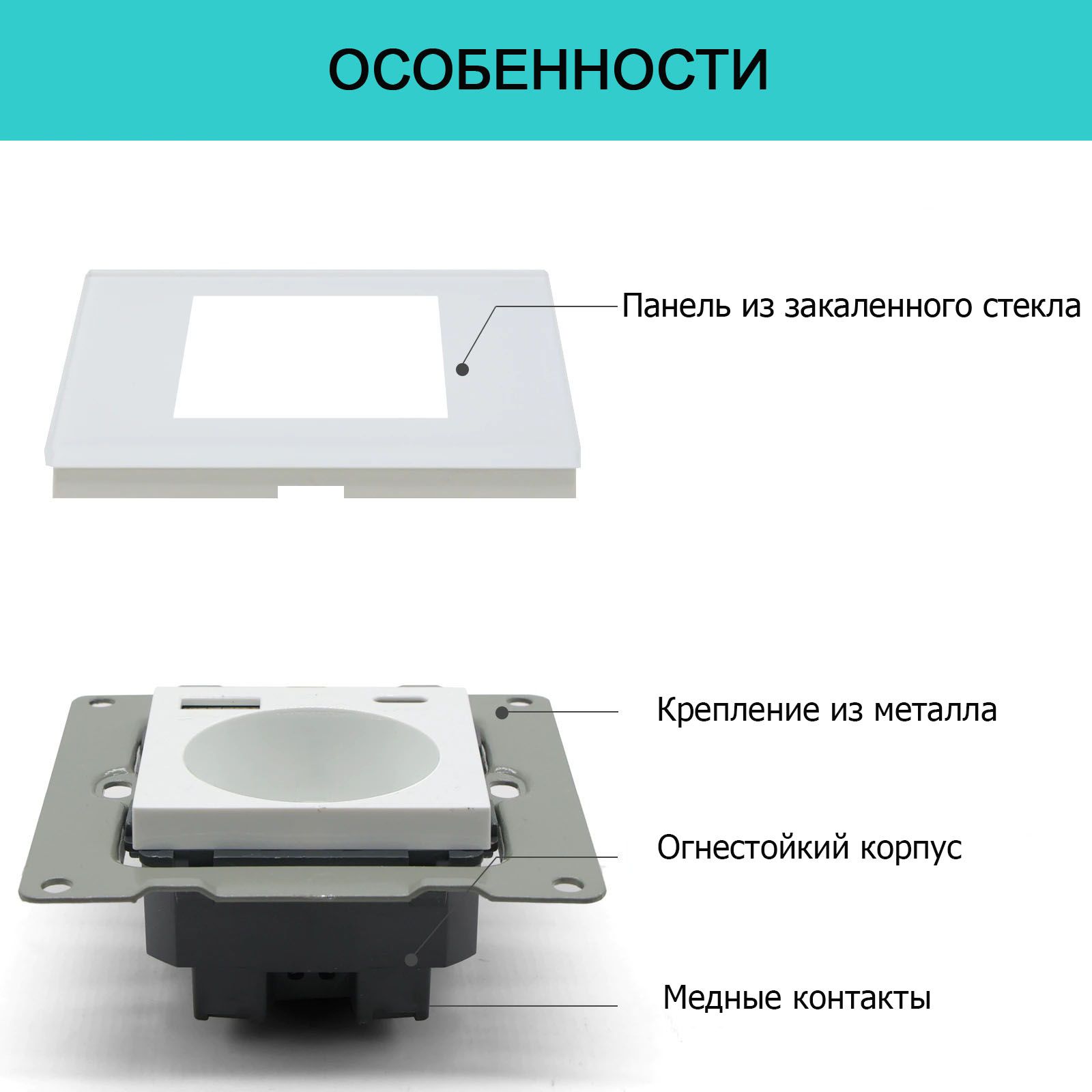 Купить Розетка электрическая 2 поста EU/AC, быстрая зарядка 20W, стекло 157х86 мм, цвет белый в интернет-магазине Mvava.ru
